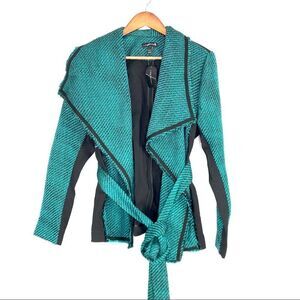 Lane Bryant Belted Tweed Green and Black Blazer